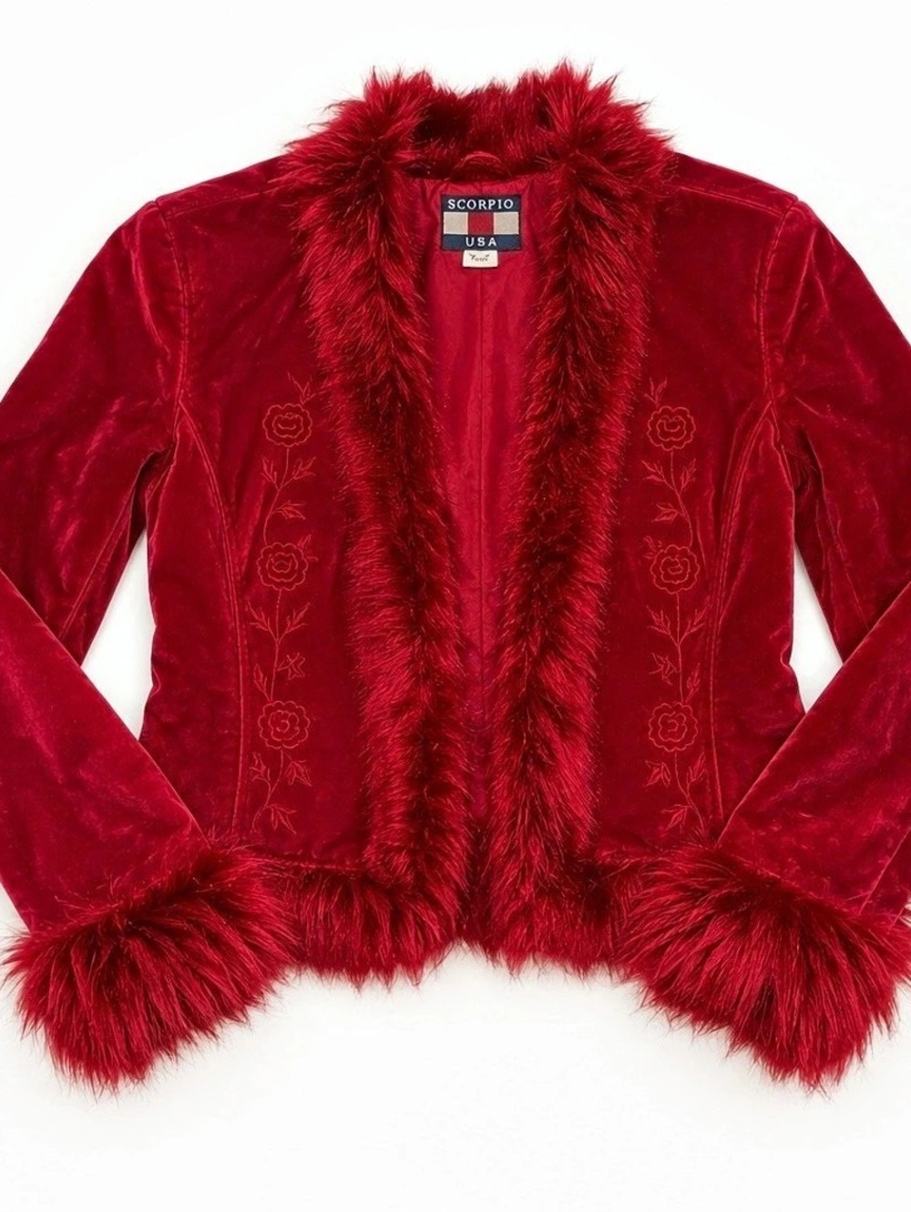 Scorpio Faux Fur Trim Velvet Jacket Size Medium Like New